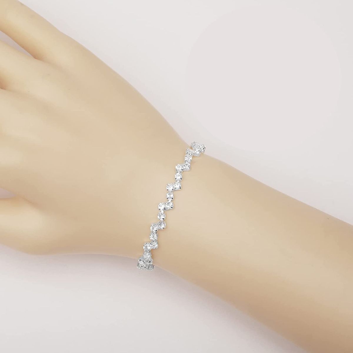 Aixiao Silver Necklace Earrings Bracelet Crystal Bridal Wedding Jewelry Sets for Brides Bridesmaid Prom Costume Accessories for Women