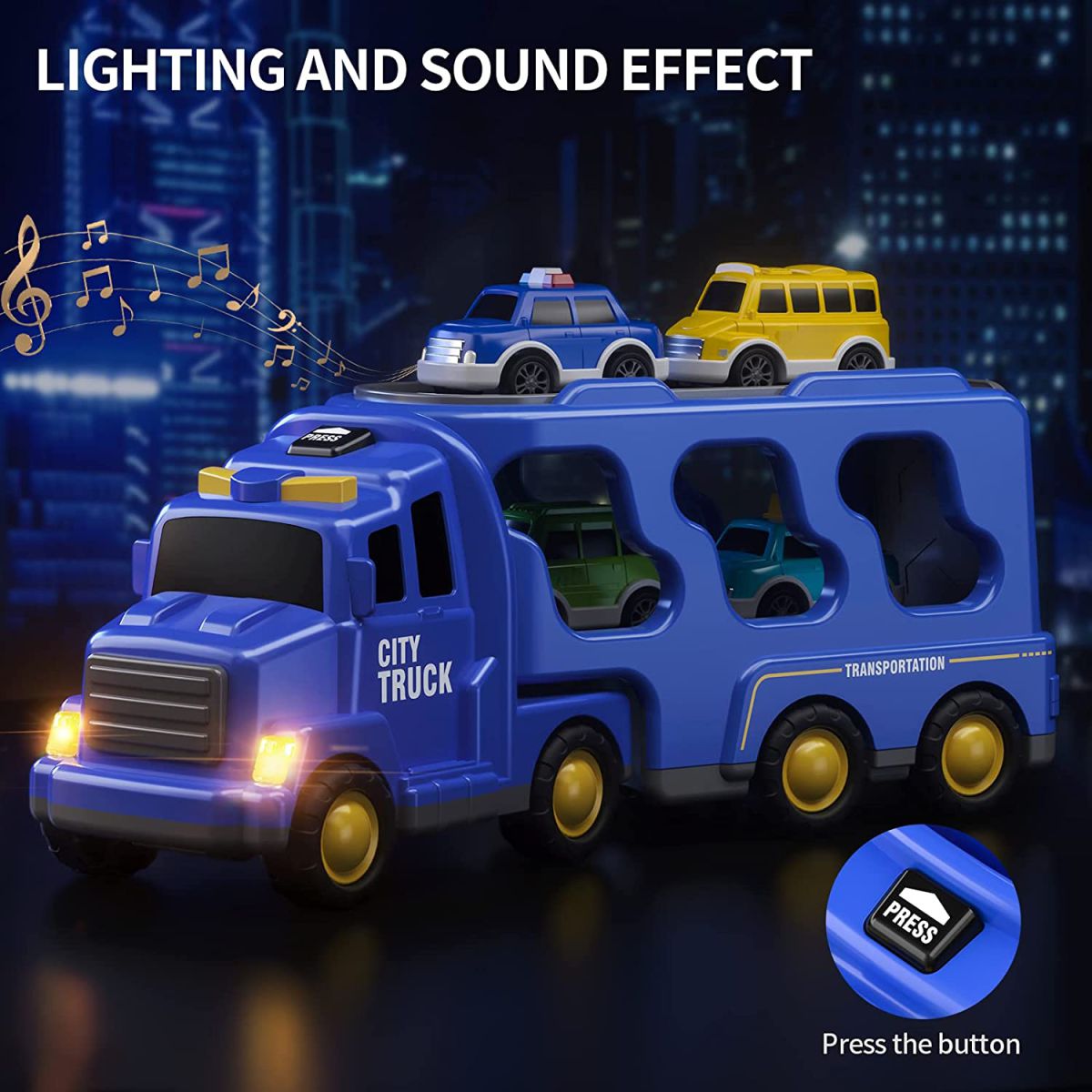 TEMI Toddler Truck Toys for 3 4 5 6 7 Year Old Boys - 5 Pack Carrier Truck Transport City Vehicles Toys, Kids Toys Car for Girls Boys Toddlers Friction Power Set, Push and Go Play Vehicles Toys