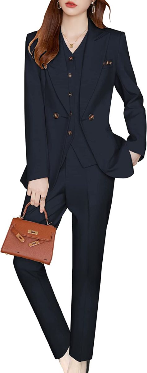 LISUEYNE Women's Three Pieces Office Lady Stripe Blazer Business Suit Set Women Suits Work Skirt/Pant,Vest Jacket